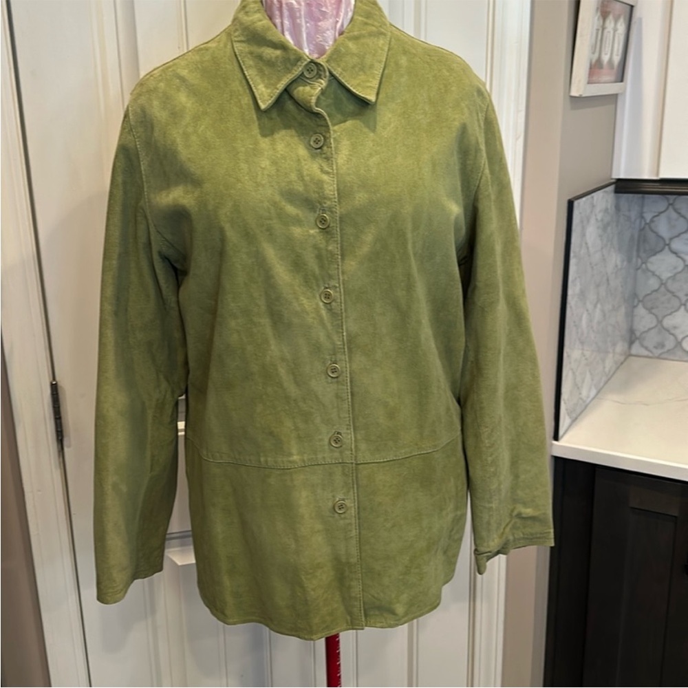 Coldwater Creek Olive Green Suede Button-Front Jacket